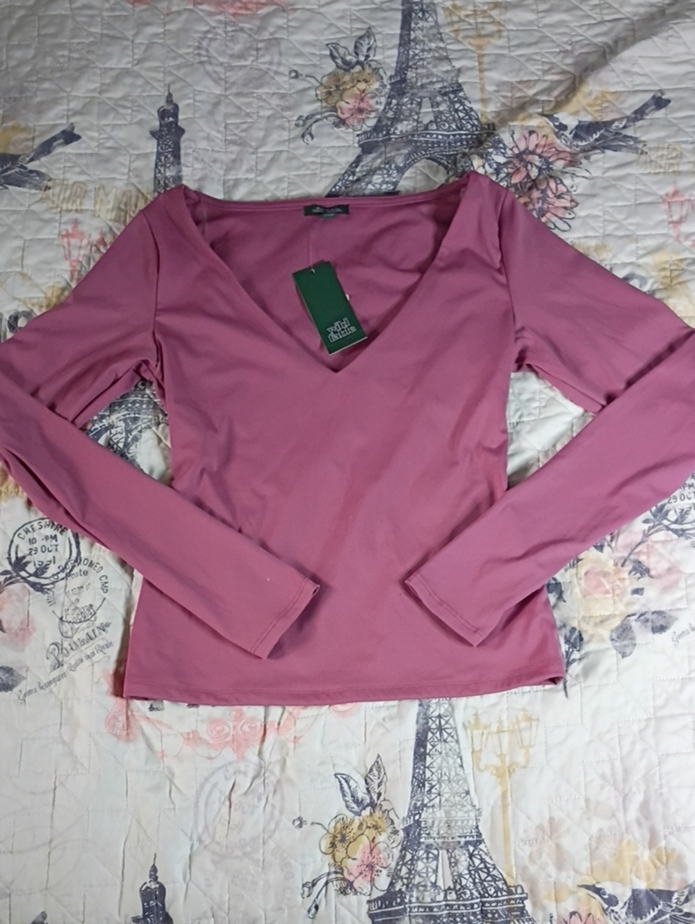 NWT Wild Fable Long Sleeve V-Neck Top in Mauve Pink Size Small
